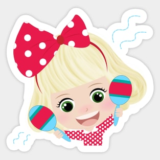 Cute Little Girl With Red Bow Sticker